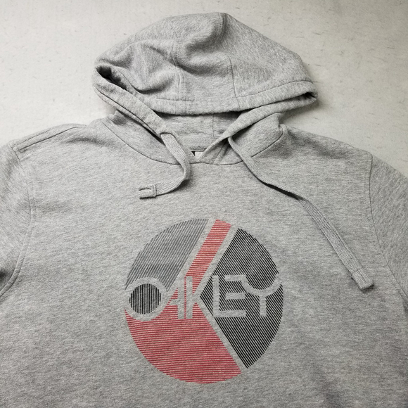 Oakley Hoodie Mens Size L Gray Pullover Hooded Sweatshirt Circle Logo - Picture 2 of 9